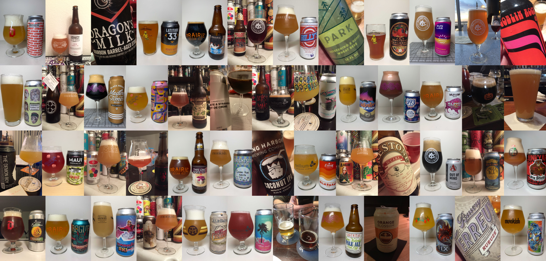 A large grid of photos of beers.