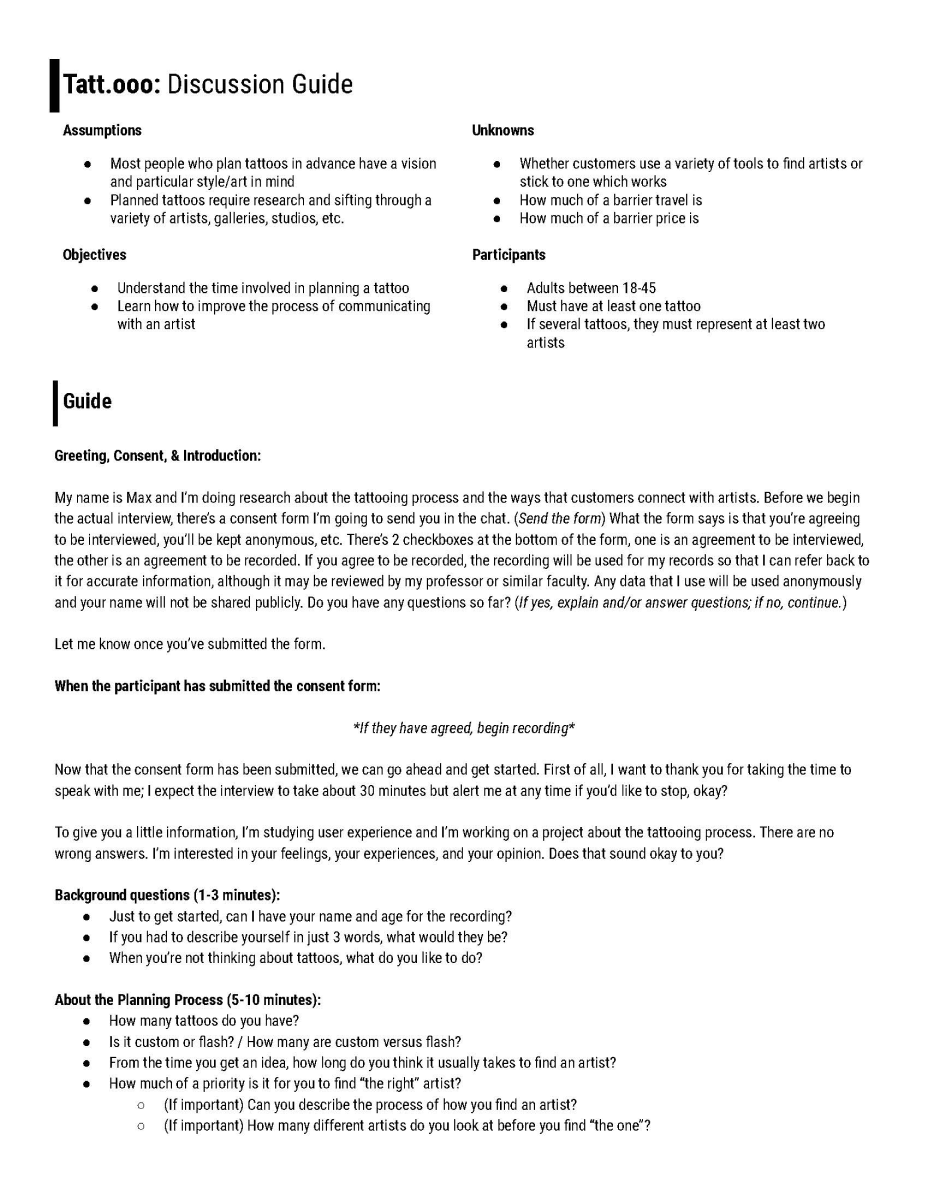 Page 1 of an interview guide used for this project