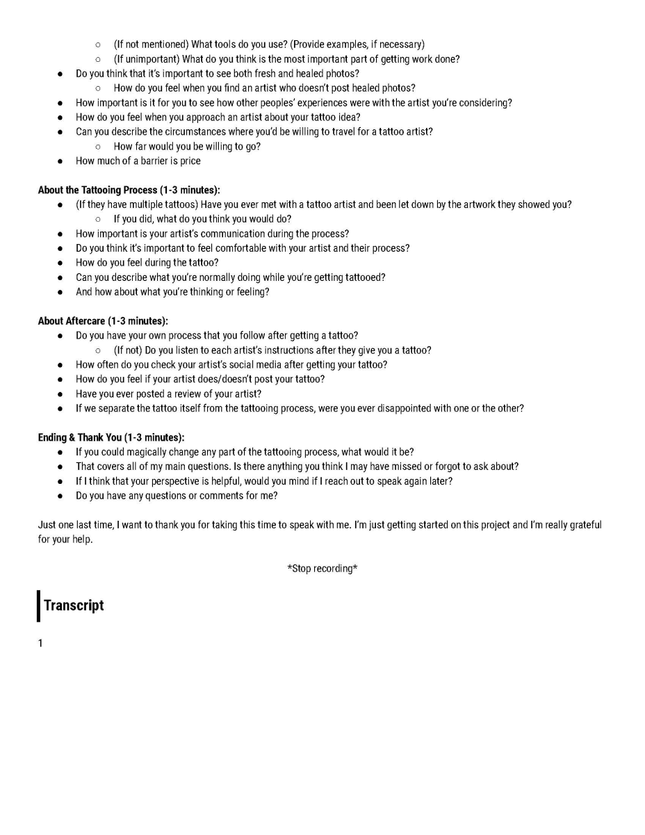 Page 2 of an interview guide used for this project