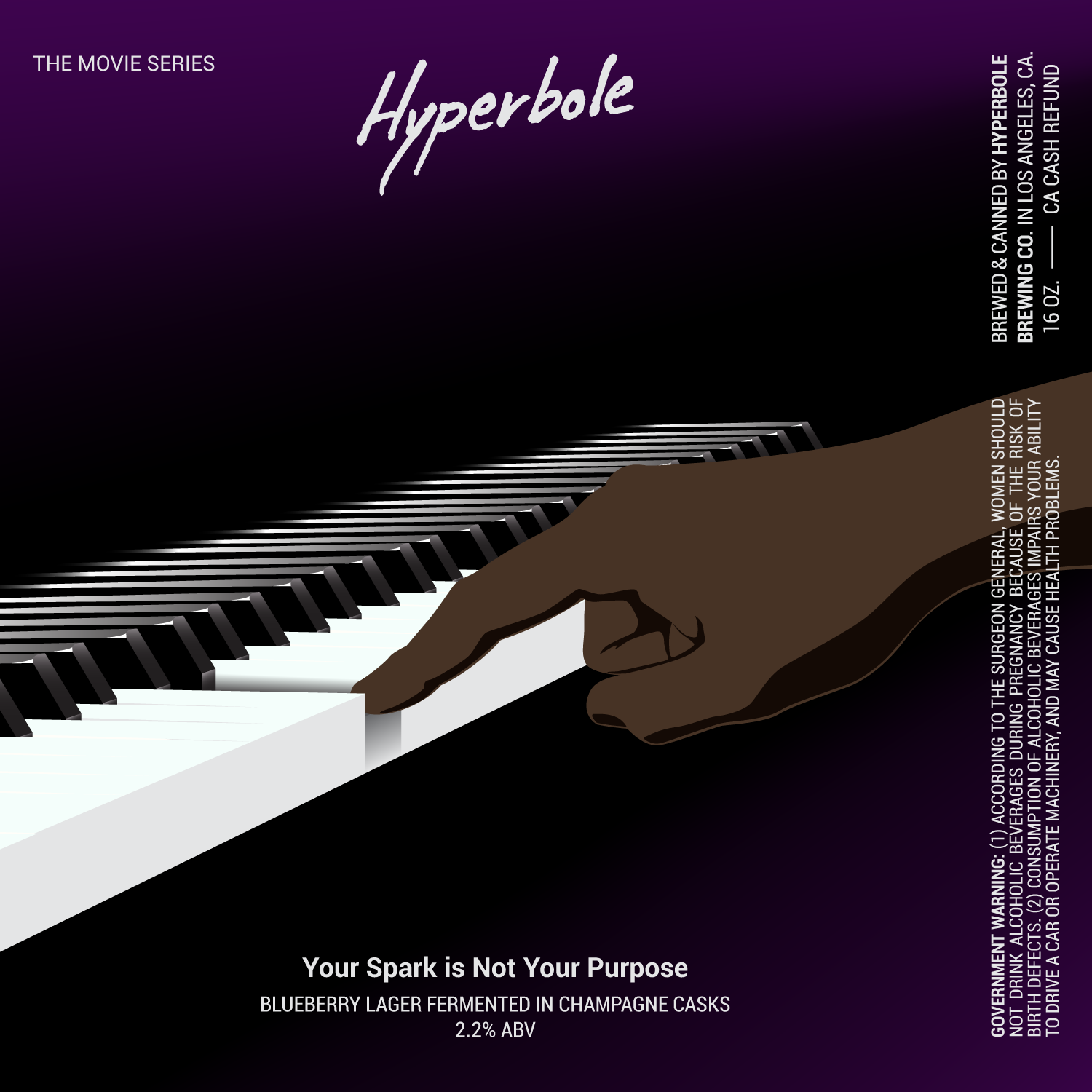 A beer label for 2020's Soul, with a digital illustration of a hand, index finger outstretched, reaching to press a key on a piano.