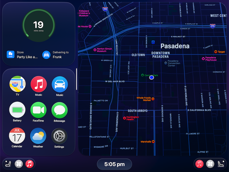 A prototype of a dashboard center screen using an app to order a delivery with the car as the delivery option.