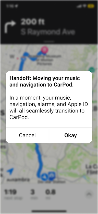 From the previous pop-up notification, this low-fidelity screen shows the notification expanded with 2 options to select: cancel or okay