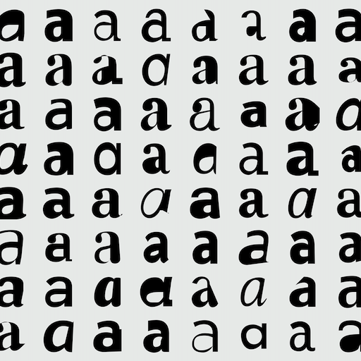 A vast array of different AI-generated versions of a lowercase letter `a`, all appearing along the spectrum from `perfect` to `odd` or `unrecognizable`.