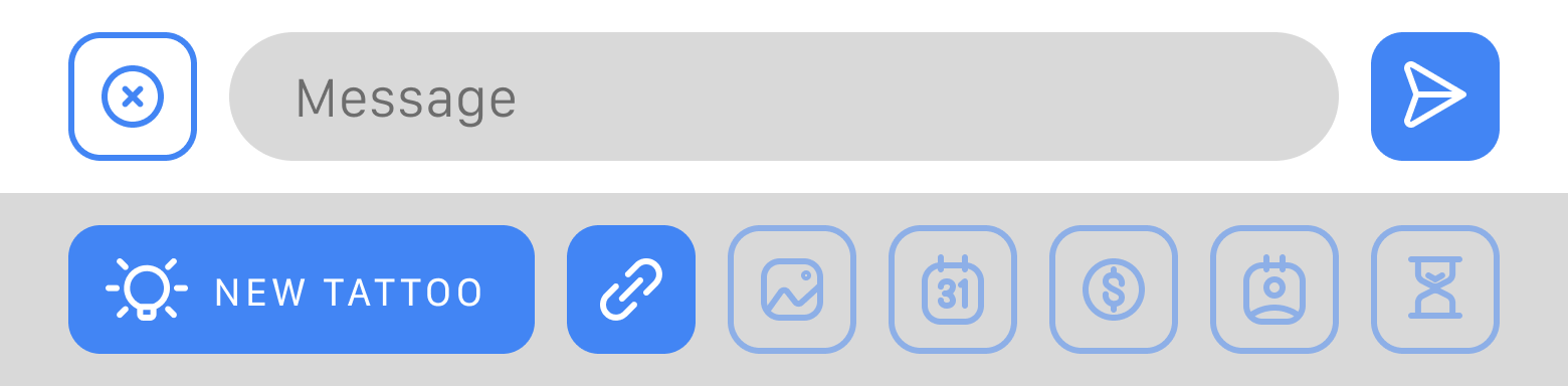 A Messaging Bar, like the previous one, but the 'Plus' button has changed to a 'Close' button and below the bar is a row of additional buttons, such as to add a link, image, etc.