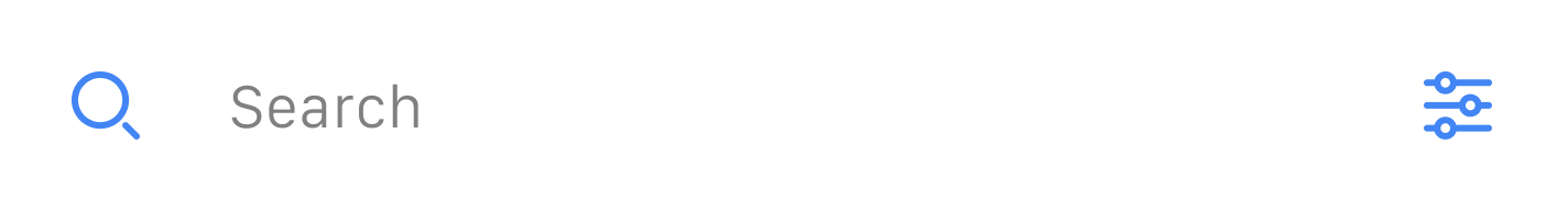 A Search bar; contained inside, on the left, is a 'magnifying glass' icon and, on the right, is an icon of sliders to signify 'Filters'.